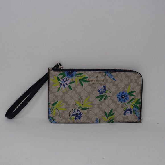 Kate Spade Lucy Spade Flower Floral Medium L-Zip Wristlet Blazer Blue Multi - Picture 2 of 5